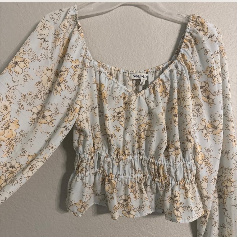 Wallflower Cream Peplum Blouse with Puff Sleeves
